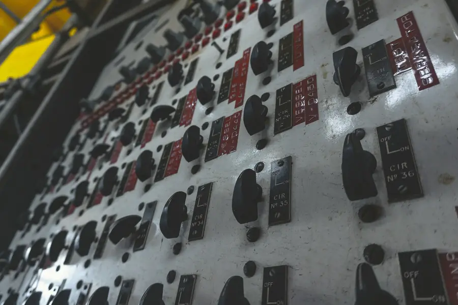 Switchboard control panel with selector switches and indicators