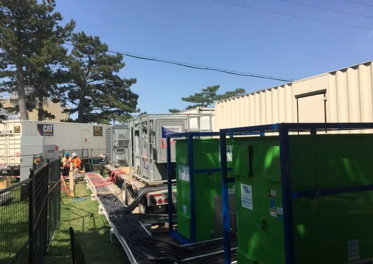 Rental generators and cable runs staged on site at York University